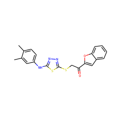 Cc1ccc(Nc2nnc(SCC(=O)c3cc4ccccc4o3)s2)cc1C ZINC000003221455