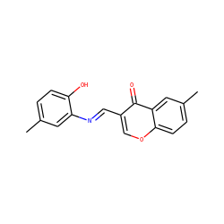 Cc1ccc(O)c(/N=C/c2coc3ccc(C)cc3c2=O)c1 ZINC001772637881