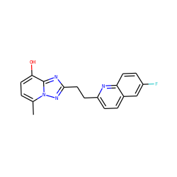 Cc1ccc(O)c2nc(CCc3ccc4cc(F)ccc4n3)nn12 ZINC000144516447