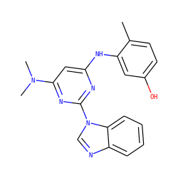 Cc1ccc(O)cc1Nc1cc(N(C)C)nc(-n2cnc3ccccc32)n1 ZINC000036187674