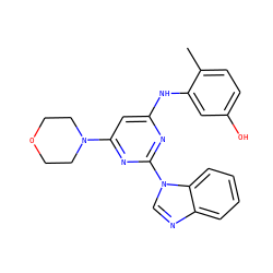 Cc1ccc(O)cc1Nc1cc(N2CCOCC2)nc(-n2cnc3ccccc32)n1 ZINC000036187676