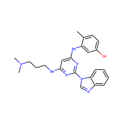 Cc1ccc(O)cc1Nc1cc(NCCCN(C)C)nc(-n2cnc3ccccc32)n1 ZINC000036187678