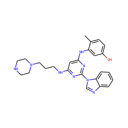 Cc1ccc(O)cc1Nc1cc(NCCCN2CCNCC2)nc(-n2cnc3ccccc32)n1 ZINC000036187679