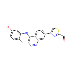 Cc1ccc(O)cc1Nc1ccnc2cc(-c3csc(C=O)n3)ccc12 ZINC000016052770
