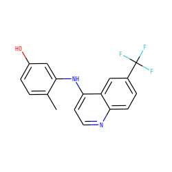 Cc1ccc(O)cc1Nc1ccnc2ccc(C(F)(F)F)cc12 ZINC000033981408