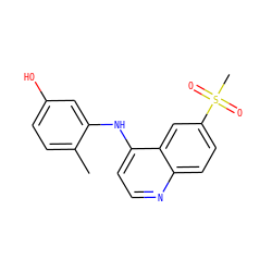 Cc1ccc(O)cc1Nc1ccnc2ccc(S(C)(=O)=O)cc12 ZINC000001491556