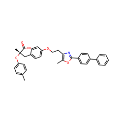 Cc1ccc(O[C@@](C)(Cc2ccc(OCCc3nc(-c4ccc(-c5ccccc5)cc4)oc3C)cc2)C(=O)O)cc1 ZINC000028458013