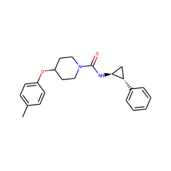 Cc1ccc(OC2CCN(C(=O)N[C@H]3C[C@@H]3c3ccccc3)CC2)cc1 ZINC000103269145