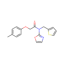 Cc1ccc(OCC(=O)N(Cc2cccs2)c2ncco2)cc1 ZINC000143057854