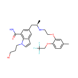 Cc1ccc(OCC(F)(F)F)c(OCCN[C@H](C)Cc2cc(C(N)=O)c3c(ccn3CCCO)c2)c1 ZINC000221898873