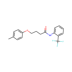 Cc1ccc(OCCCC(=O)Nc2ccccc2C(F)(F)F)cc1 ZINC000001773416