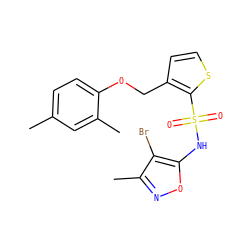 Cc1ccc(OCc2ccsc2S(=O)(=O)Nc2onc(C)c2Br)c(C)c1 ZINC000028007079