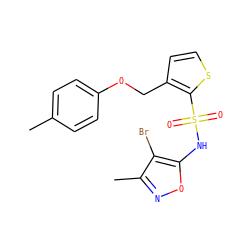 Cc1ccc(OCc2ccsc2S(=O)(=O)Nc2onc(C)c2Br)cc1 ZINC000028006561
