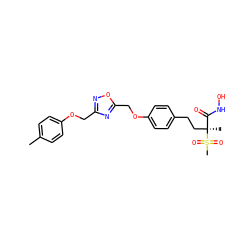 Cc1ccc(OCc2noc(COc3ccc(CC[C@@](C)(C(=O)NO)S(C)(=O)=O)cc3)n2)cc1 ZINC000169686540