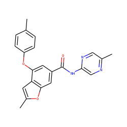 Cc1ccc(Oc2cc(C(=O)Nc3cnc(C)cn3)cc3oc(C)cc23)cc1 ZINC000169329195