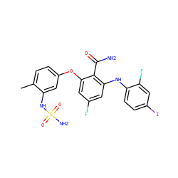Cc1ccc(Oc2cc(F)cc(Nc3ccc(I)cc3F)c2C(N)=O)cc1NS(N)(=O)=O ZINC000653798252
