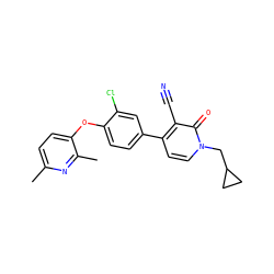 Cc1ccc(Oc2ccc(-c3ccn(CC4CC4)c(=O)c3C#N)cc2Cl)c(C)n1 ZINC000084669961
