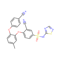 Cc1ccc(Oc2ccc(C#N)cc2)c(Oc2ccc(S(=O)(=O)Nc3ncns3)cc2C#N)c1 ZINC000095585045