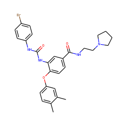 Cc1ccc(Oc2ccc(C(=O)NCCN3CCCC3)cc2NC(=O)Nc2ccc(Br)cc2)cc1C ZINC000036351798