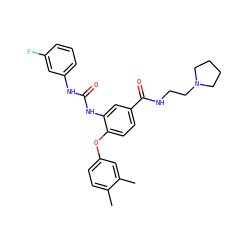 Cc1ccc(Oc2ccc(C(=O)NCCN3CCCC3)cc2NC(=O)Nc2cccc(F)c2)cc1C ZINC000035903646