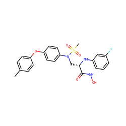Cc1ccc(Oc2ccc(N(C[C@H](Nc3cccc(F)c3)C(=O)NO)S(C)(=O)=O)cc2)cc1 ZINC000029039764