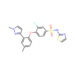 Cc1ccc(Oc2ccc(S(=O)(=O)Nc3nccs3)cc2F)c(-c2ccn(C)n2)c1 ZINC000095582632