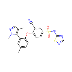 Cc1ccc(Oc2ccc(S(=O)(=O)Nc3ncns3)cc2C#N)c(-c2c(C)cnn2C)c1 ZINC000095583421
