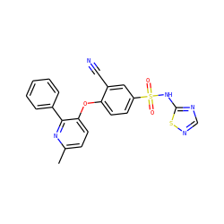 Cc1ccc(Oc2ccc(S(=O)(=O)Nc3ncns3)cc2C#N)c(-c2ccccc2)n1 ZINC000095584285