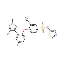 Cc1ccc(Oc2ccc(S(=O)(=O)Nc3ncns3)cc2C#N)c(-c2nn(C)cc2C)c1 ZINC000095583371