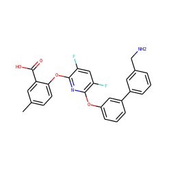 Cc1ccc(Oc2nc(Oc3cccc(-c4cccc(CN)c4)c3)c(F)cc2F)c(C(=O)O)c1 ZINC000045284984