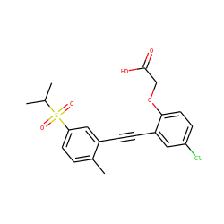 Cc1ccc(S(=O)(=O)C(C)C)cc1C#Cc1cc(Cl)ccc1OCC(=O)O ZINC000073165139