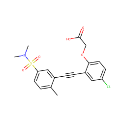 Cc1ccc(S(=O)(=O)N(C)C)cc1C#Cc1cc(Cl)ccc1OCC(=O)O ZINC000073169541