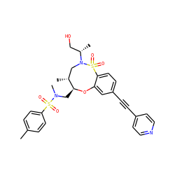 Cc1ccc(S(=O)(=O)N(C)C[C@@H]2Oc3cc(C#Cc4ccncc4)ccc3S(=O)(=O)N([C@@H](C)CO)C[C@H]2C)cc1 ZINC000095605179