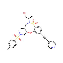 Cc1ccc(S(=O)(=O)N(C)C[C@@H]2Oc3cc(C#Cc4ccncc4)ccc3S(=O)(=O)N([C@H](C)CO)C[C@@H]2C)cc1 ZINC000095600117