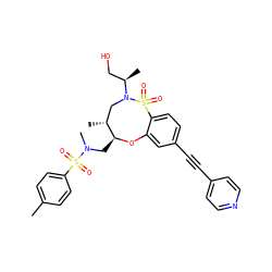 Cc1ccc(S(=O)(=O)N(C)C[C@@H]2Oc3cc(C#Cc4ccncc4)ccc3S(=O)(=O)N([C@H](C)CO)C[C@H]2C)cc1 ZINC000095604352