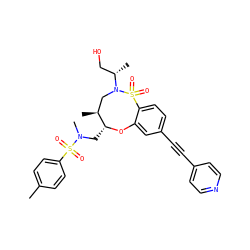 Cc1ccc(S(=O)(=O)N(C)C[C@H]2Oc3cc(C#Cc4ccncc4)ccc3S(=O)(=O)N([C@@H](C)CO)C[C@@H]2C)cc1 ZINC000095603064