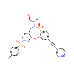 Cc1ccc(S(=O)(=O)N(C)C[C@H]2Oc3cc(C#Cc4ccncc4)ccc3S(=O)(=O)N([C@@H](C)CO)C[C@H]2C)cc1 ZINC000095599648