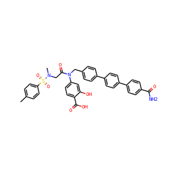 Cc1ccc(S(=O)(=O)N(C)CC(=O)N(Cc2ccc(-c3ccc(-c4ccc(C(N)=O)cc4)cc3)cc2)c2ccc(C(=O)O)c(O)c2)cc1 ZINC000084603610