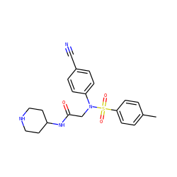 Cc1ccc(S(=O)(=O)N(CC(=O)NC2CCNCC2)c2ccc(C#N)cc2)cc1 ZINC001772578307