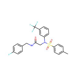 Cc1ccc(S(=O)(=O)N(CC(=O)NCc2ccc(F)cc2)c2cccc(C(F)(F)F)c2)cc1 ZINC000020459608