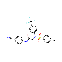 Cc1ccc(S(=O)(=O)N(CC(=O)Nc2ccc(C#N)cc2)c2ccc(C(F)(F)F)cc2)cc1 ZINC000653856286