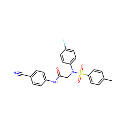 Cc1ccc(S(=O)(=O)N(CC(=O)Nc2ccc(C#N)cc2)c2ccc(F)cc2)cc1 ZINC000653856290