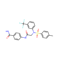 Cc1ccc(S(=O)(=O)N(CC(=O)Nc2ccc(C(N)=O)cc2)c2cccc(C(F)(F)F)c2)cc1 ZINC000002980953