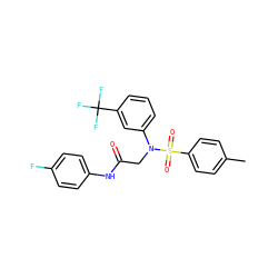 Cc1ccc(S(=O)(=O)N(CC(=O)Nc2ccc(F)cc2)c2cccc(C(F)(F)F)c2)cc1 ZINC000044802686