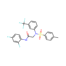 Cc1ccc(S(=O)(=O)N(CC(=O)Nc2ccc(F)cc2F)c2cccc(C(F)(F)F)c2)cc1 ZINC000001126032