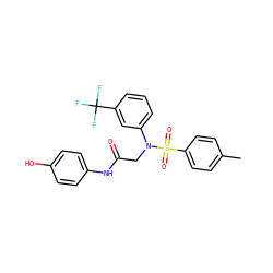 Cc1ccc(S(=O)(=O)N(CC(=O)Nc2ccc(O)cc2)c2cccc(C(F)(F)F)c2)cc1 ZINC000653850983