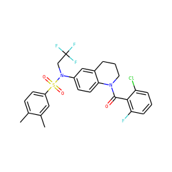 Cc1ccc(S(=O)(=O)N(CC(F)(F)F)c2ccc3c(c2)CCCN3C(=O)c2c(F)cccc2Cl)cc1C ZINC000653709700