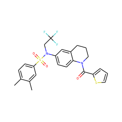 Cc1ccc(S(=O)(=O)N(CC(F)(F)F)c2ccc3c(c2)CCCN3C(=O)c2cccs2)cc1C ZINC000653717162