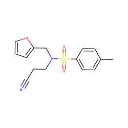 Cc1ccc(S(=O)(=O)N(CCC#N)Cc2ccco2)cc1 ZINC000003046261