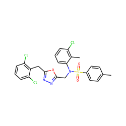 Cc1ccc(S(=O)(=O)N(Cc2nnc(Cc3c(Cl)cccc3Cl)o2)c2cccc(Cl)c2C)cc1 ZINC000028823377